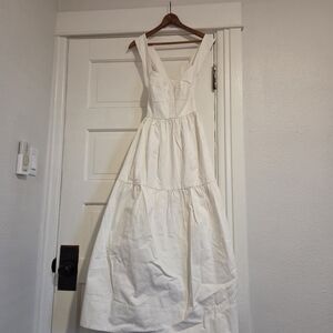 Anthropologie Forever That Girl Denim Sweetheart Dress White Women's Small Petit